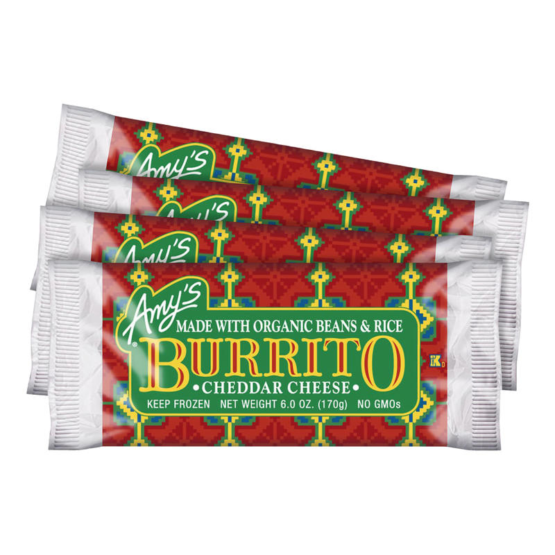 Amys Cheddar Cheese, Bean And Rice Burritos, 6 Oz, Pack Of 4 Burritos MPN:71