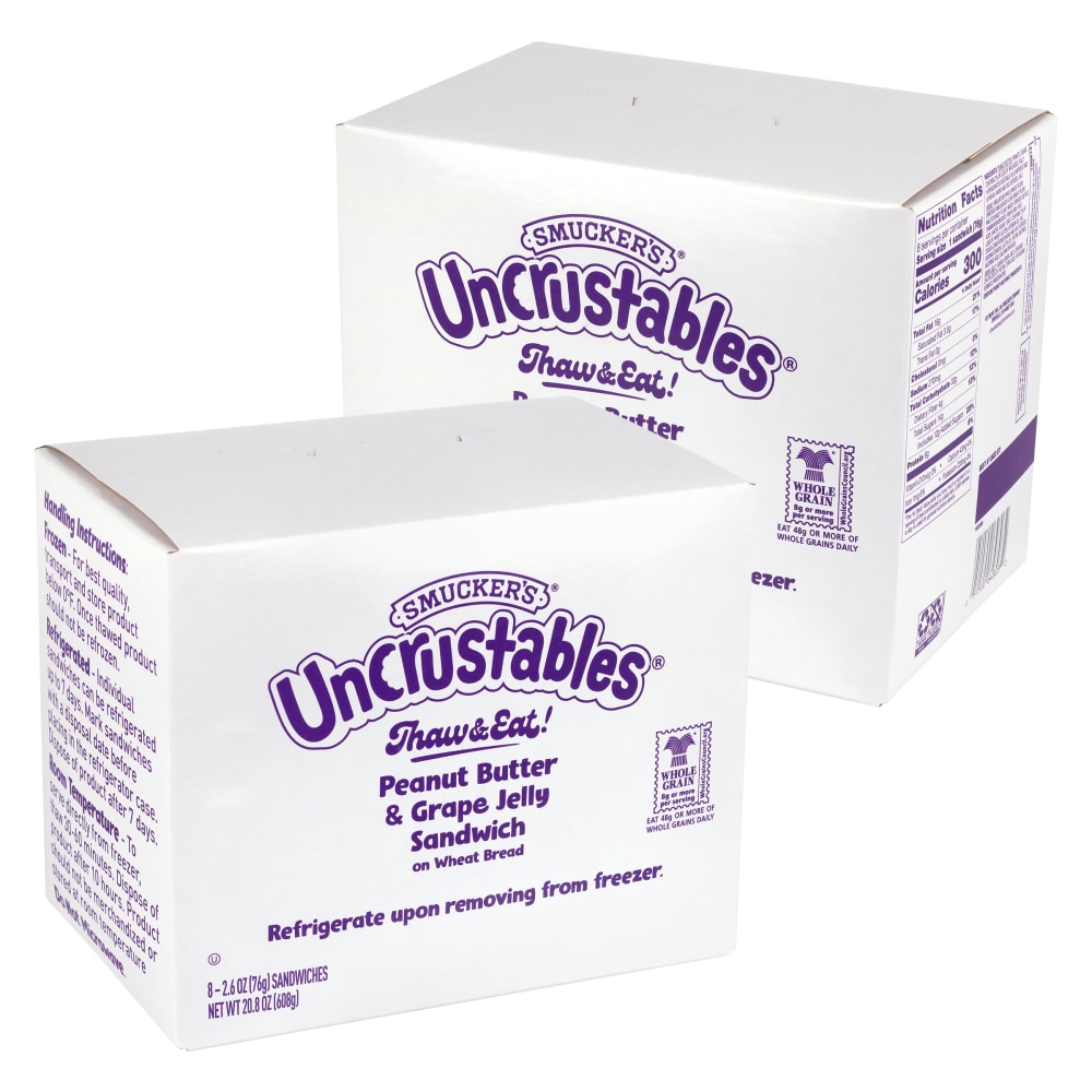 Smuckers Peanut Butter & Grape Wheat Uncrustables, 2.6 Oz, Total Qty 16 MPN:810128793476
