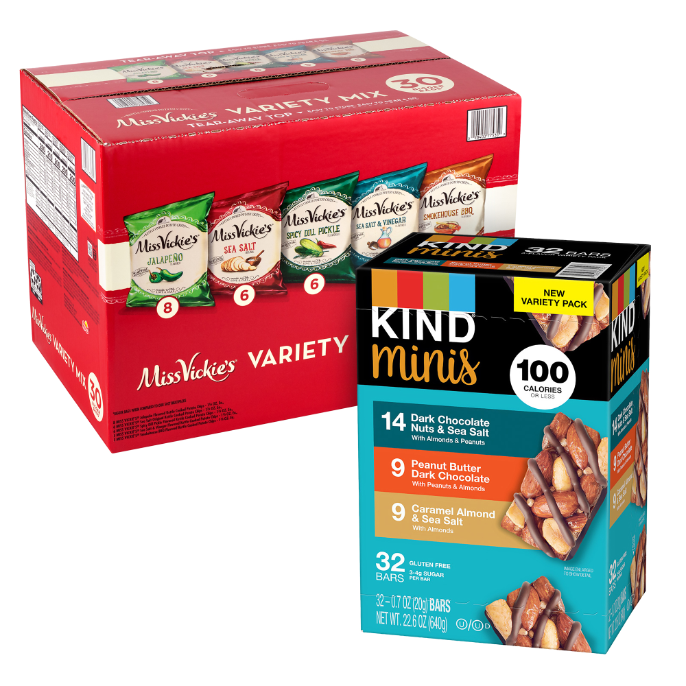 KIND Minis Dark Chocolate Nuts & Sea Salt And Caramel/Miss Vickies Kettle Cooked Chips Variety Pack MPN:810050889735