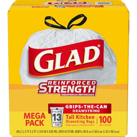 13 gal Trash Bags, 24 in x 27 1/2 in, Extra Heavy-Duty, 0.78 mil, White, PK100 MPN:78526