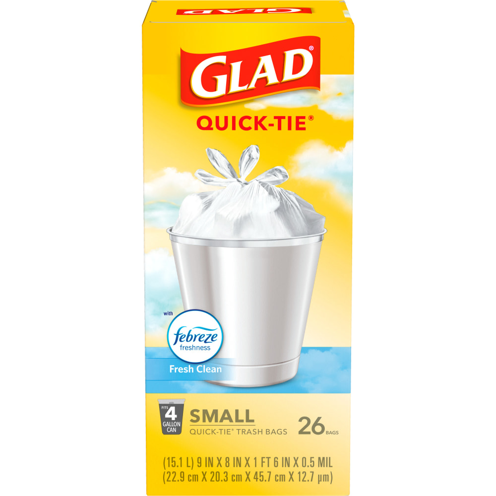 Glad Small Trash Bags, OdorShield 4 Gallon White Trash Bag, Febreze Fresh Clean, 26 Count MPN:00012587788127