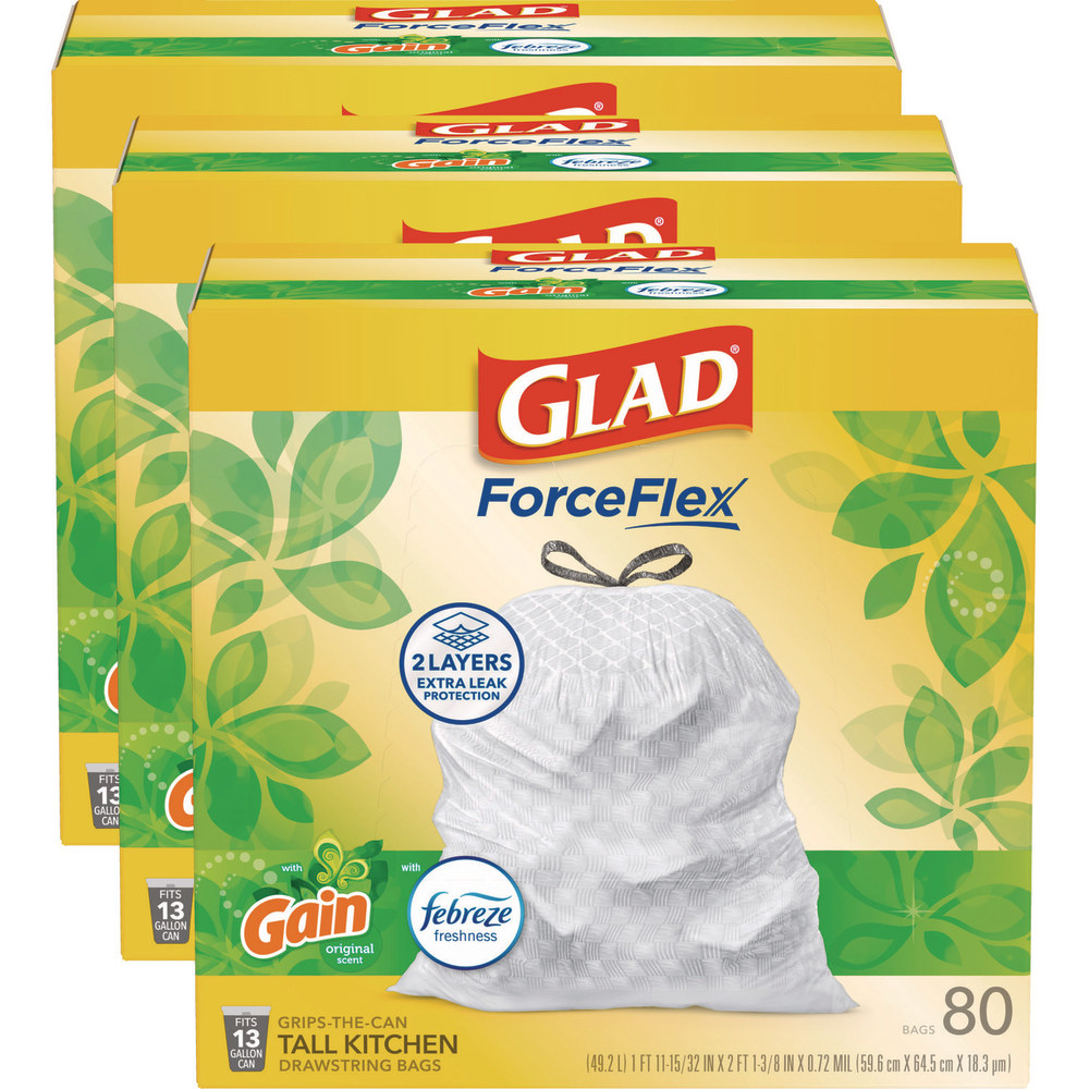 Glad OdorShield 13-gallon Gain Scent Trash Bags, 0.72 mil, 13 gal Capacity, 23.75inx 25.38in, 0.72 mil (18 Micron) Thickness, 240 Count - 78900 MPN:78900