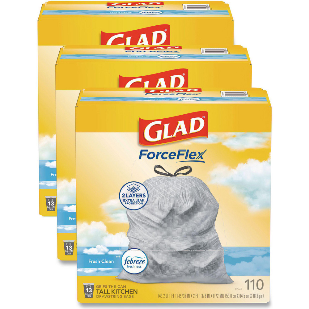 Trash Bags; Product Type: Household Trash Bags; Trash Bag ; Number of Bags: 330 ; Material: Plastic ; Overall Thickness: 9mil ; Color: White ; Closure Type: Drawstring MPN:CLO78563CT - Pkg Qty 3
