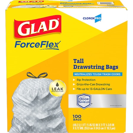 Glad Forceflex Plus Drawstring White 13GAL 100CT MPN:CLO70427