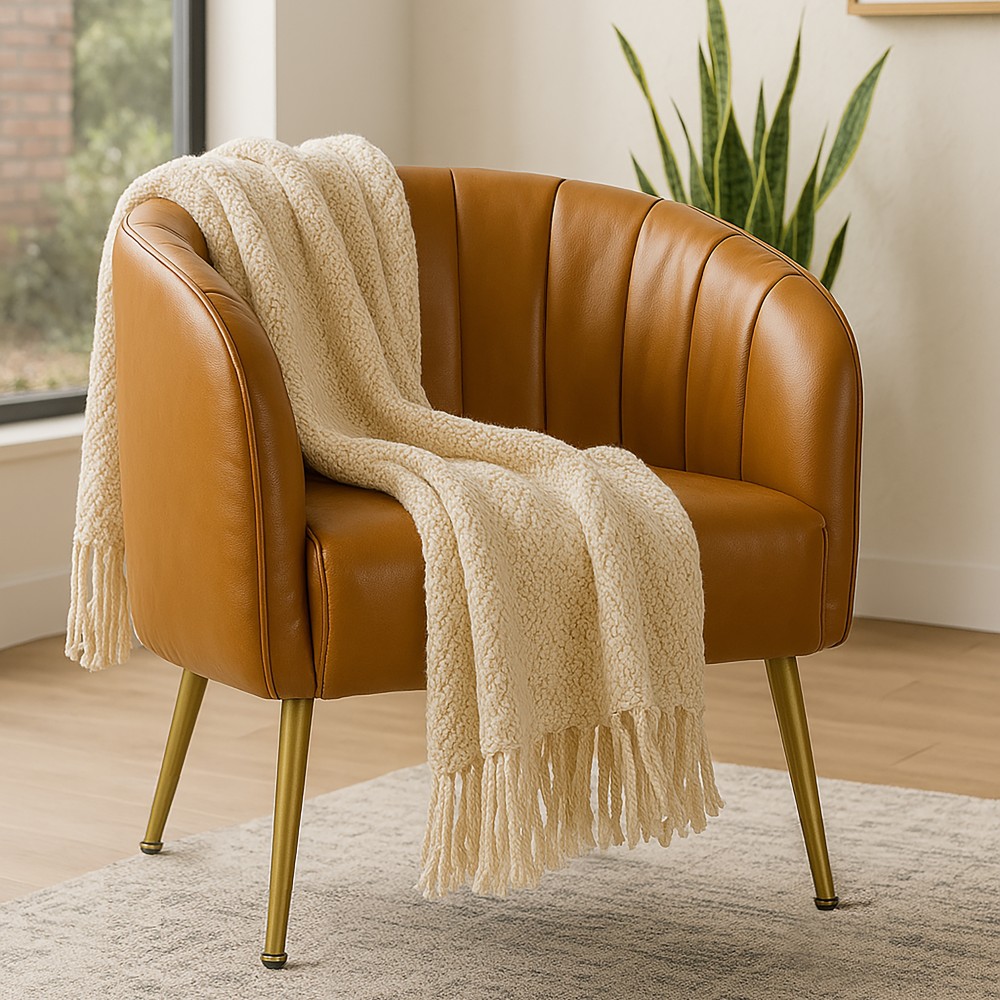 Glamour Home Avia Faux Leather Accent Chair With Decorative Stitching, Cappuccino Brown/Gold MPN:GHACC-1565
