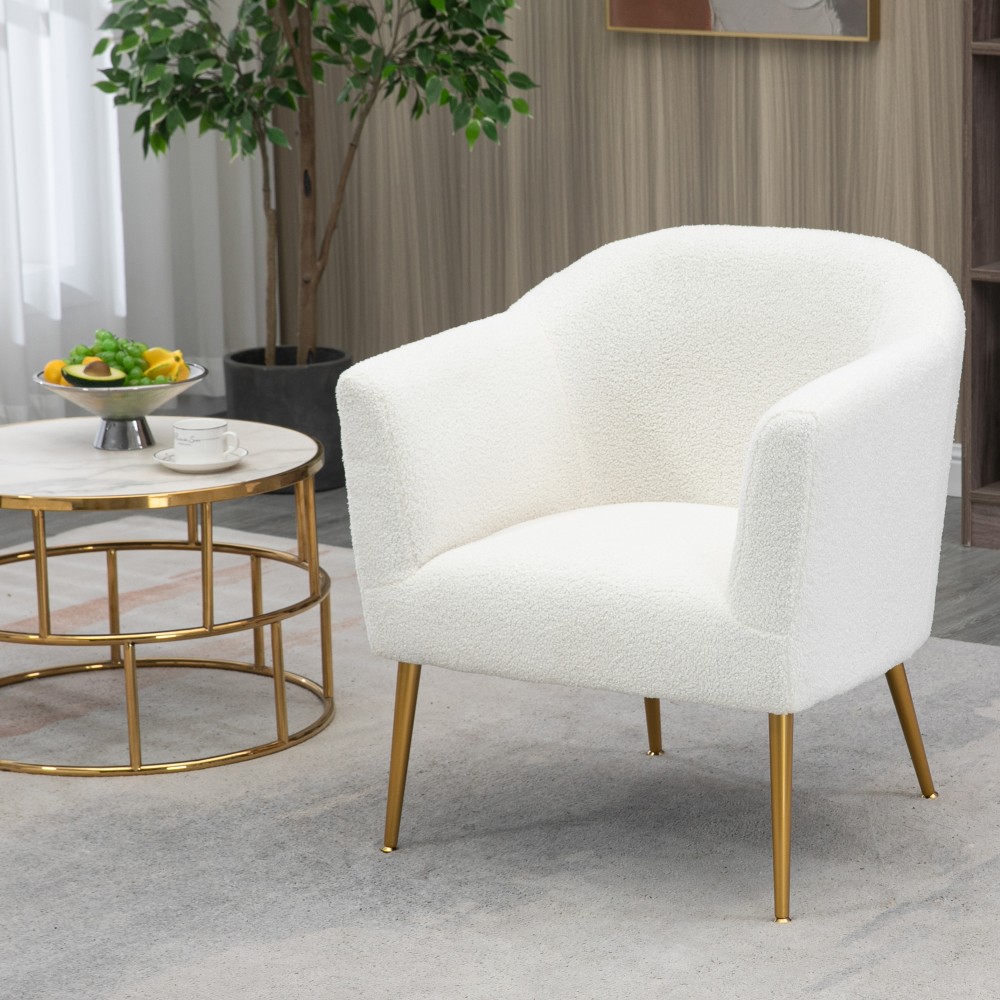 Glamour Home Ayami Boucle Fabric Accent Chair, White/Gold MPN:GHACC-1639