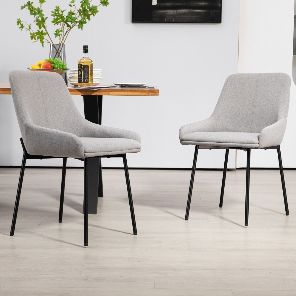 Glamour Home Banner Fabric and Iron Dining Accent Chairs, Gray/Black, Set Of 2 Chairs MPN:GHDC-1696
