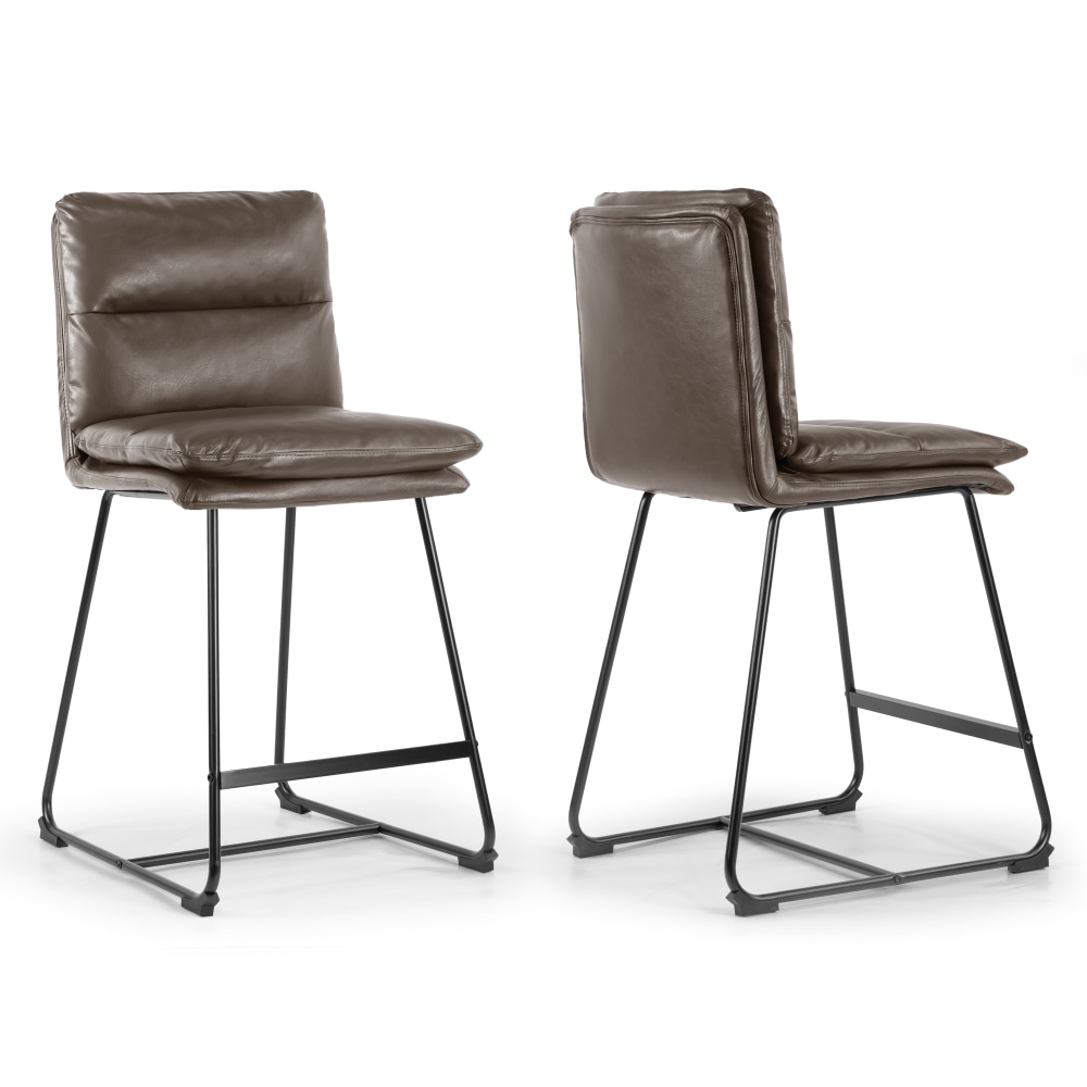 Glamour Home Aulani Faux Leather Counter Height Stools With Puffy Cushions, Brown, Set Of 2 Stools MPN:GHSTL-1494
