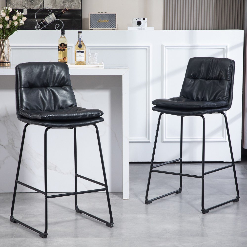 Glamour Home Bauer Faux Leather Barstools With Back, Black, Set Of 2 Barstools MPN:GHSTL-1706