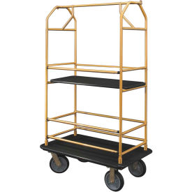 Glaro Bellman Condo Cart 40x25 Satin Brass Black Carpet 4 Rubber Wheels 5440BE-S-BK