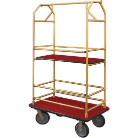 Glaro Bellman Condo Cart 40x25 Satin Brass Burgundy Carpet 4 Rubber Wheels 5440BE-S-BY