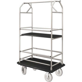 Glaro Bellman Condo Cart 40x25 Satin Aluminim Black Carpet 4 Pneumatic Wheels 5440SA-P-BK