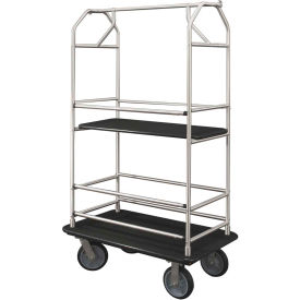 Glaro Bellman Condo Cart 48x25 Satin Aluminim Black Carpet 4 Rubber Wheels 5448SA-S-BK
