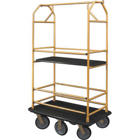 Glaro Bellman Condo Cart 48x25 Satin Brass Black Carpet 6 Rubber Wheels 5648BE-S-BK