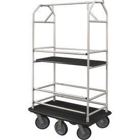 Glaro Bellman Condo Cart 48x25 Satin Aluminum Black Carpet 6 Rubber Wheels 5648SA-S-BK