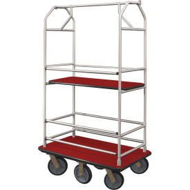 Glaro Bellman Condo Cart 48x25 Satin Aluminum Burgundy Carpet 6 Rubber Wheels 5648SA-S-BY