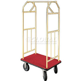 Glaro Bellman Hotel Cart 35x24 Satin Brass with Burgundy Carpet & Rubber Wheels 6135BE-S-BY