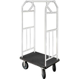 Glaro Bellman Hotel Cart 35x24 Satin Aluminum with Black Carpet & Rubber Wheels 6135SA-S-BK