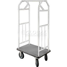 Glaro Bellman Hotel Cart 35x24 Satin Aluminum with Gray Carpet & Rubber Wheels 6135SA-S-GR