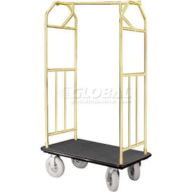 Glaro Bellman Hotel Cart 41x24 Satin Brass with Black Carpet & Pneu. Wheels 6140BE-P-BK