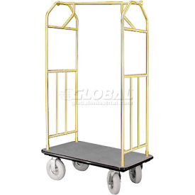 Glaro Bellman Hotel Cart 41x24 Satin Brass with Gray Carpet & Pneu. Wheels 6140BE-P-GR