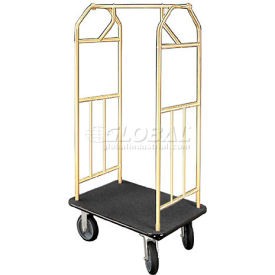 Glaro Bellman Hotel Cart 41x24 Satin Brass with Black Carpet & Rubber Wheels 6140BE-S-BK