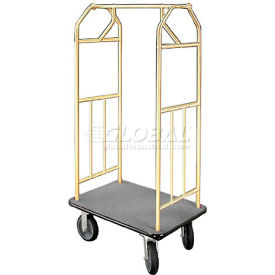 Glaro Bellman Hotel Cart 41x24 Satin Brass with Gray Carpet & Rubber Wheels 6140BE-S-GR
