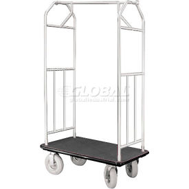 Glaro Bellman Hotel Cart 41x24 Satin Aluminum with Black Carpet & Pneu. Wheels 6140SA-P-BK