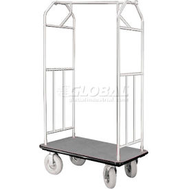Glaro Bellman Hotel Cart 41x24 Satin Aluminum with Gray Carpet & Pneu. Wheels 6140SA-P-GR