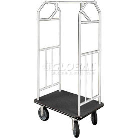 Glaro Bellman Hotel Cart 41x24 Satin Aluminum with Black Carpet & Rubber Wheels 6140SA-S-BK