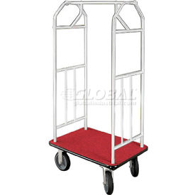 Glaro Bellman Hotel Cart 41x24 Satin Aluminum Burgundy Carpet & Rubber Wheels 6140SA-S-BY