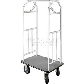 Glaro Bellman Hotel Cart 41x24 Satin Aluminum with Gray Carpet & Rubber Wheels 6140SA-S-GR