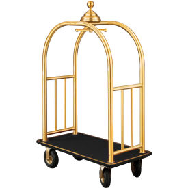 Glaro Ball Crown Bellman Cart 48x25 Satin Brass Black Carpet 4 Black Pneu Wheels 8848BE-BK-BK