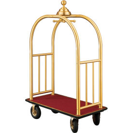 Glaro Ball Crown Bellman Cart 48x25 Satin Brass Burgundy Carpet 4 Black Pneu Wheels 8848BE-BY-BK