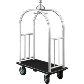 Glaro Ball Crown Bellman Cart 48x25 Satin Aluminum Black Carpet 4 Black Pneu Wheels 8848SA-BK-BK