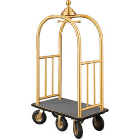 Glaro Ball Crown Bellman Cart 40x25 Satin Brass Gray Carpet 6 Black Pneu Wheels 8860BE-GR-BK