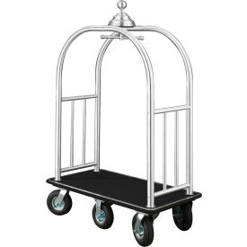Glaro Ball Crown Bellman Cart 48x25 Satin Aluminum Black Carpet 6 Black Pneu Wheels 8868SA-BK-BK