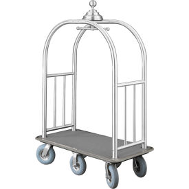 Glaro Ball Crown Bellman Cart 48x25 Satin Aluminum Gray Carpet 6 Gray Pneu Wheels 8868SA-GR-GR