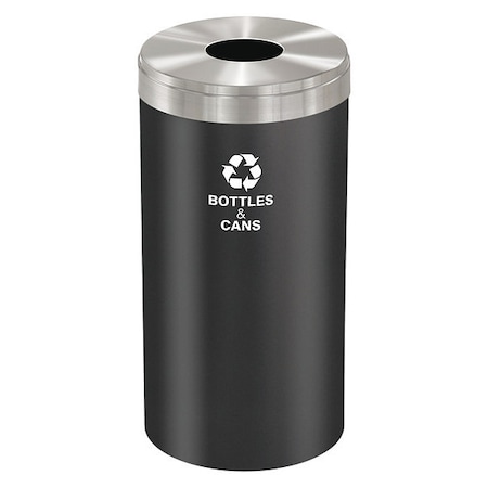 23 gal Round Recycling Bin, Open Top, Satin Black/Satin Aluminum, Steel, 1 Openings MPN:B-1542BK-SA-B&C