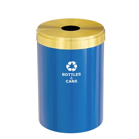 33 gal Recycling Bin, Blue/Satin Brass MPN:B-2032BL-BE-B2