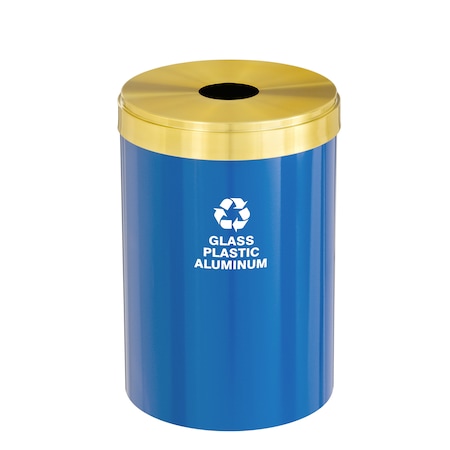 33 gal Recycling Bin, Blue/Satin Brass MPN:B-2032BL-BE-B9