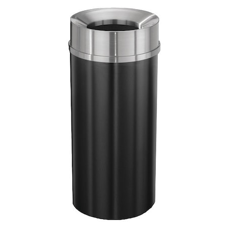 Mount Everest 16 gal Round Trash Can, Satin Black/Satin Aluminum, None, Steel, Not Applicable MPN:F1533-BK-SA