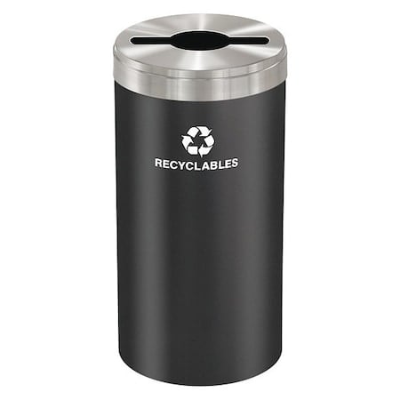 23 gal Round Recycling Bin, Open Top, Satin Black/Satin Aluminum, Steel, 1 Openings MPN:M-1542BK-SA-R