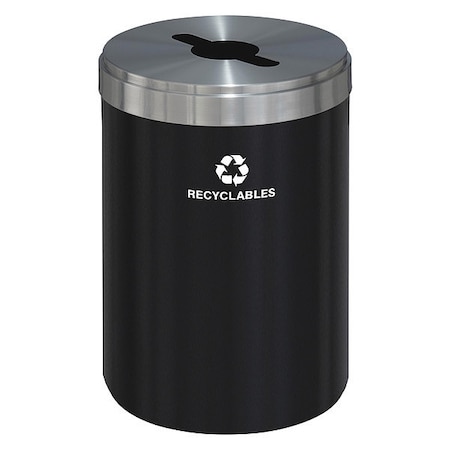 41 gal Round Recycling Bin, Open Top, Satin Black/Satin Aluminum, Steel, 1 Openings MPN:M-2042BK-SA-R