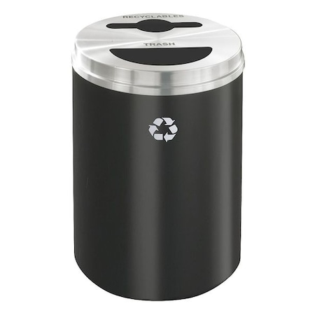33 gal Round Recycling Bin, Open Top, Satin Black/Satin Aluminum, Steel, 2 Openings MPN:MT-2032BK-SA-R/T