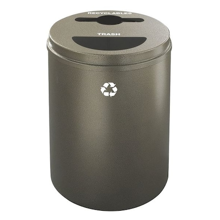 33 gal Round Recycling Bin, Open Top, Bronze Vein, Steel, 2 Openings MPN:MT-2032BV-BV-R/T