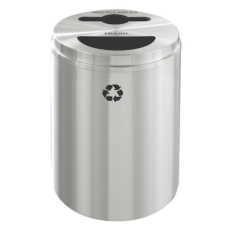 33 gal Round Recycling Bin, Open Top, Satin Aluminum, Aluminum, 2 Openings MPN:MT-2032SA-SA-R/T