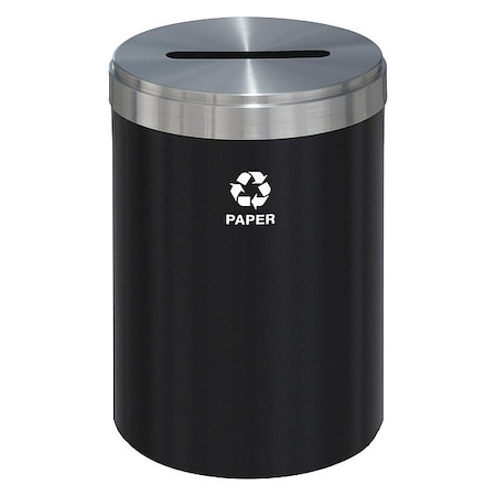 41 gal Round Recycling Bin, Open Top, Satin Black/Satin Aluminum, Steel, 1 Openings MPN:P-2042BK-SA-P