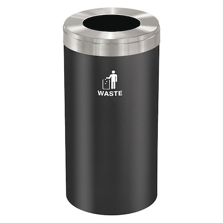 23 gal Round Recycling Bin, Funnel Top, Satin Black/Satin Aluminum, Steel, 1 Openings MPN:W-1542BK-SA-W
