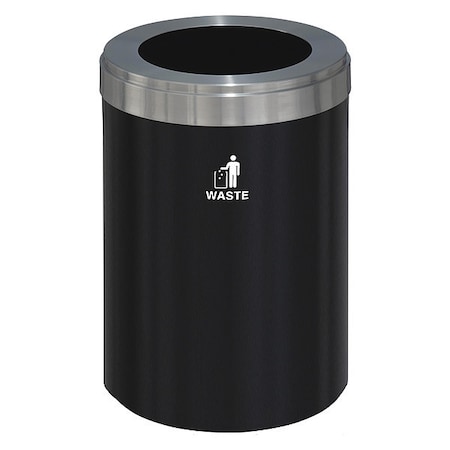 41 gal Round Recycling Bin, Funnel Top, Satin Black/Satin Aluminum, Steel, 1 Openings MPN:W-2042BK-SA-W